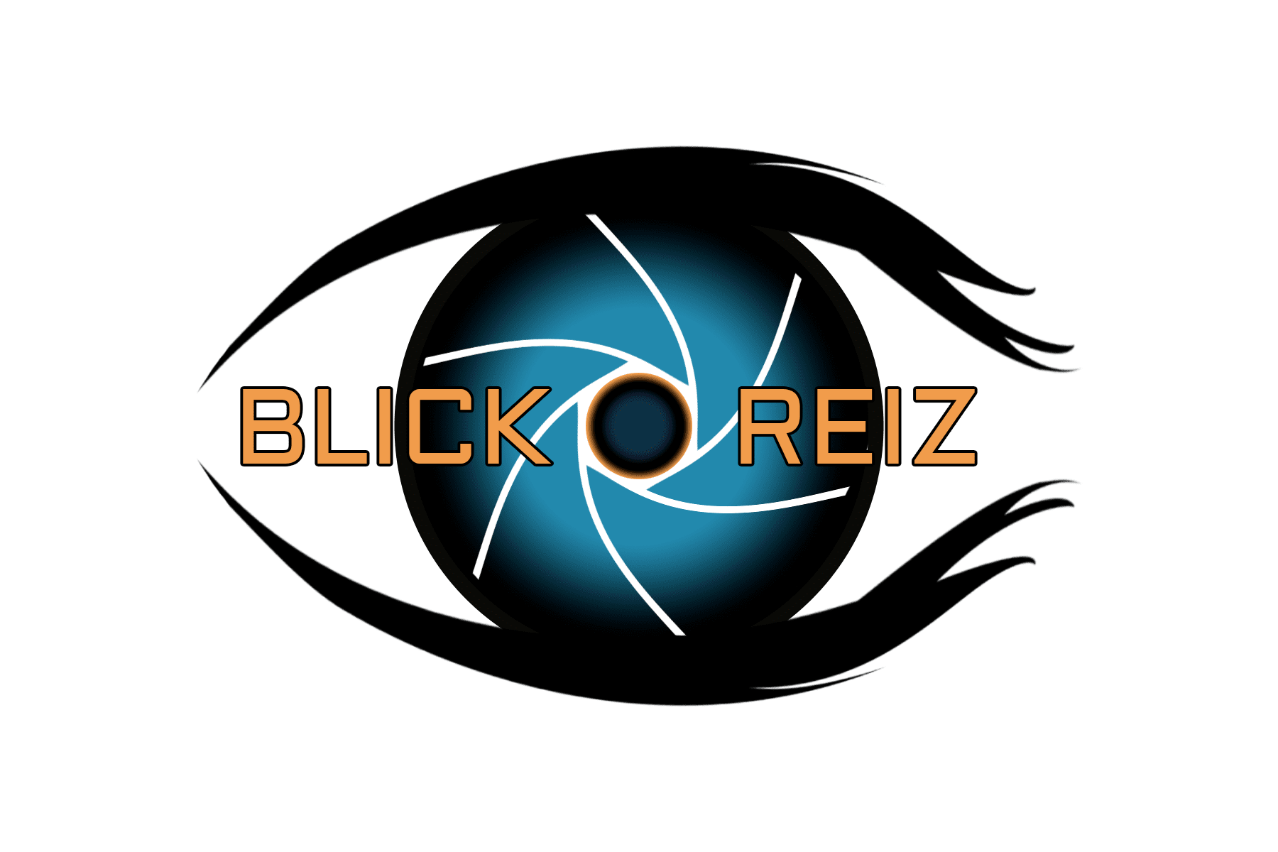 Logo des Fotograf Köln mit stilisiertem Auge und goldener Schrift „Blickreiz“ auf transparentem Hintergrund